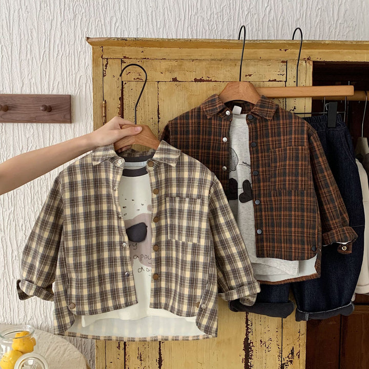 【90-140】裏起毛チェック柄シャツ