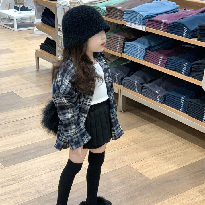 【90-140】チェック柄シンプルシャツ