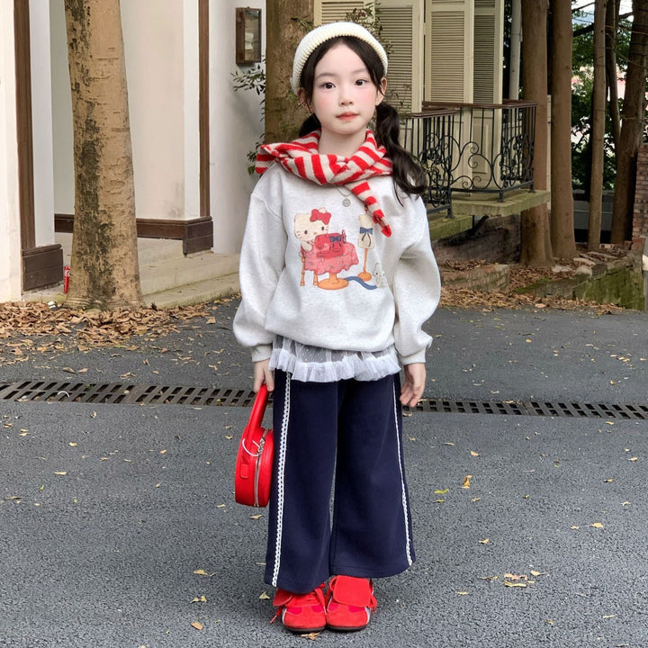 【90-140】レースレイヤード風ロングパンツ