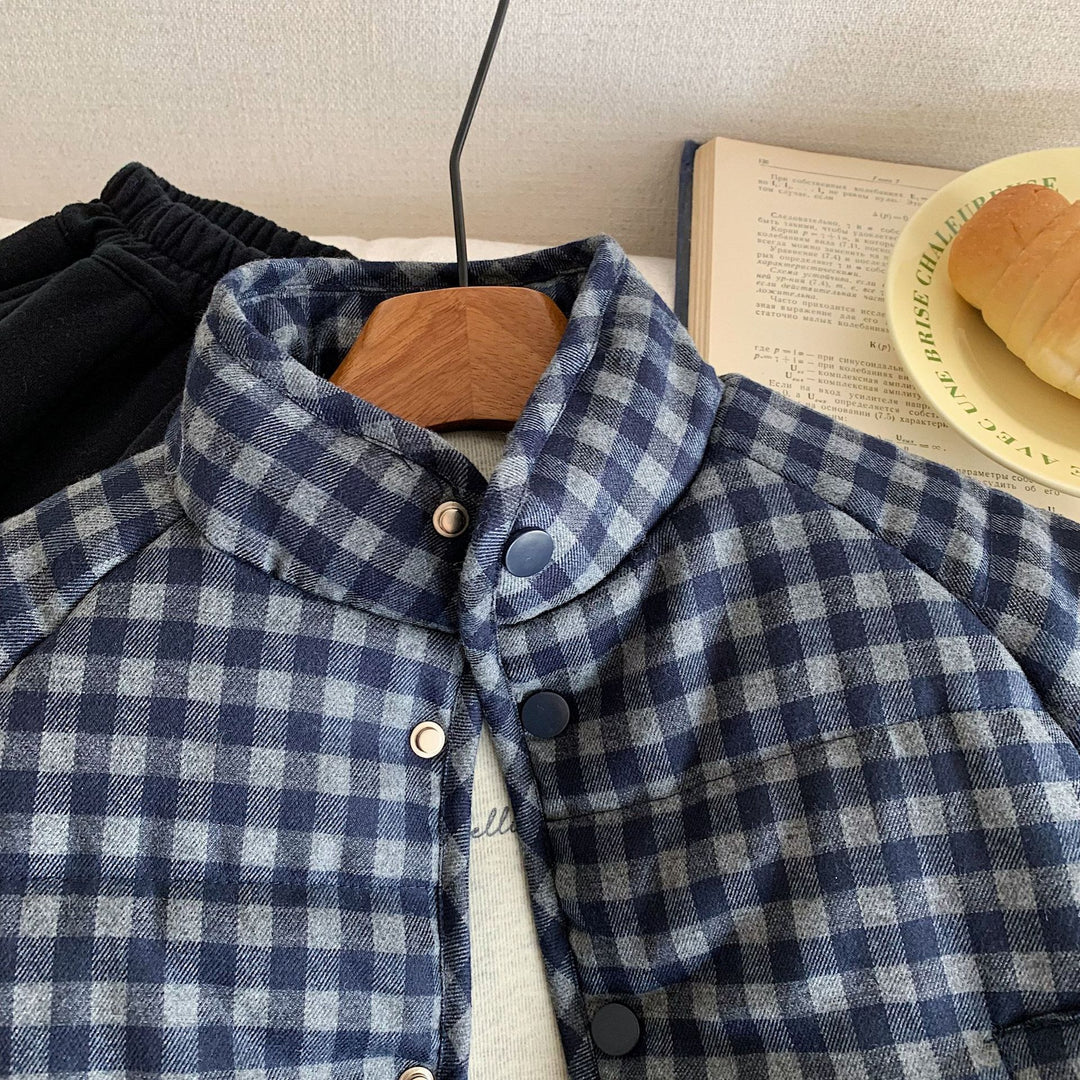 【90-140】チェック柄中綿ジャケット