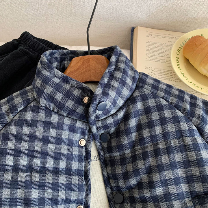 【90-140】チェック柄中綿ジャケット