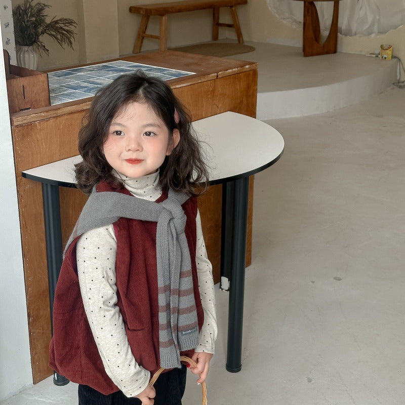 【2Y-10Y】ボーダー柄ニットショール
