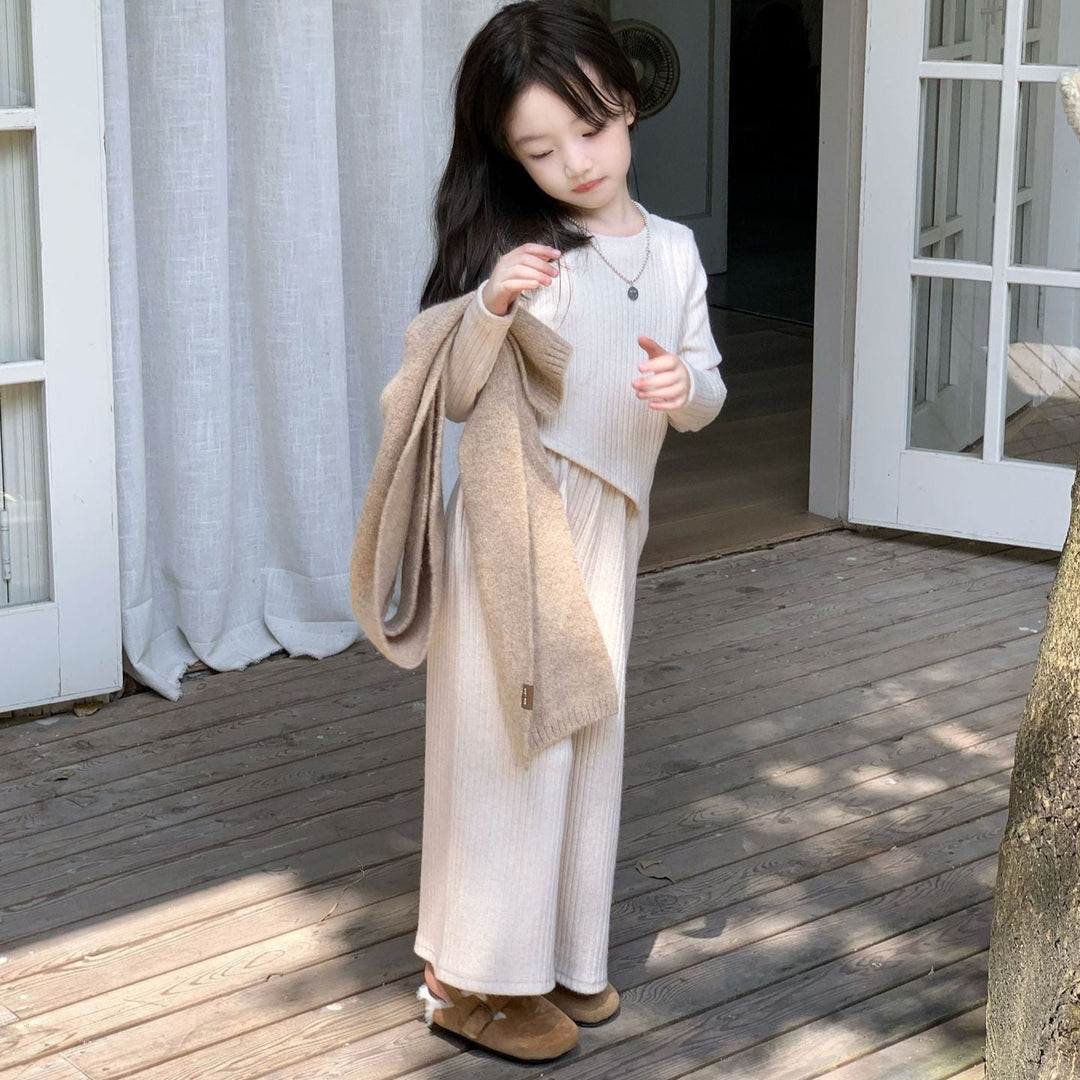 【90-150】アシンメトリー長袖トップス×ロングパンツセット
