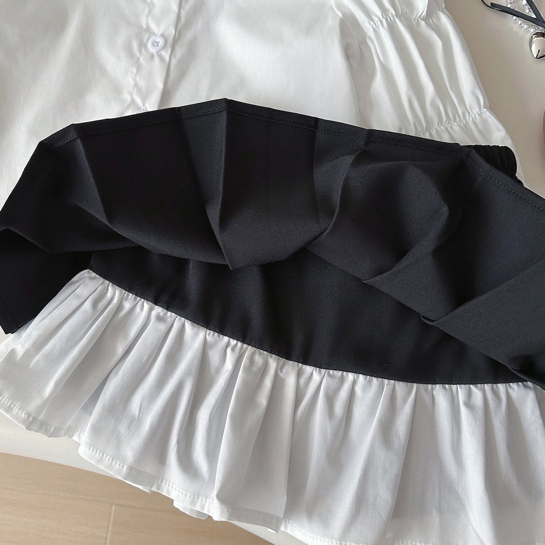 【90-140】ブラウス×ニットベスト×プリーツスカートセット