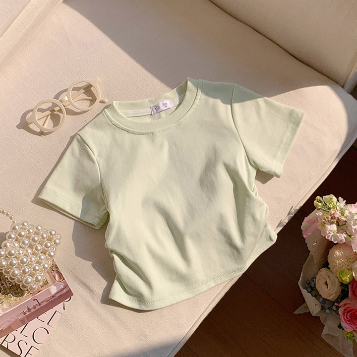 【90-150】シャーリングシンプルTシャツ