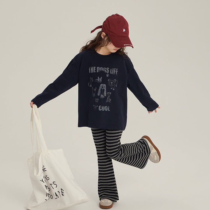 【90-150】ボーダー柄フレアロングパンツ