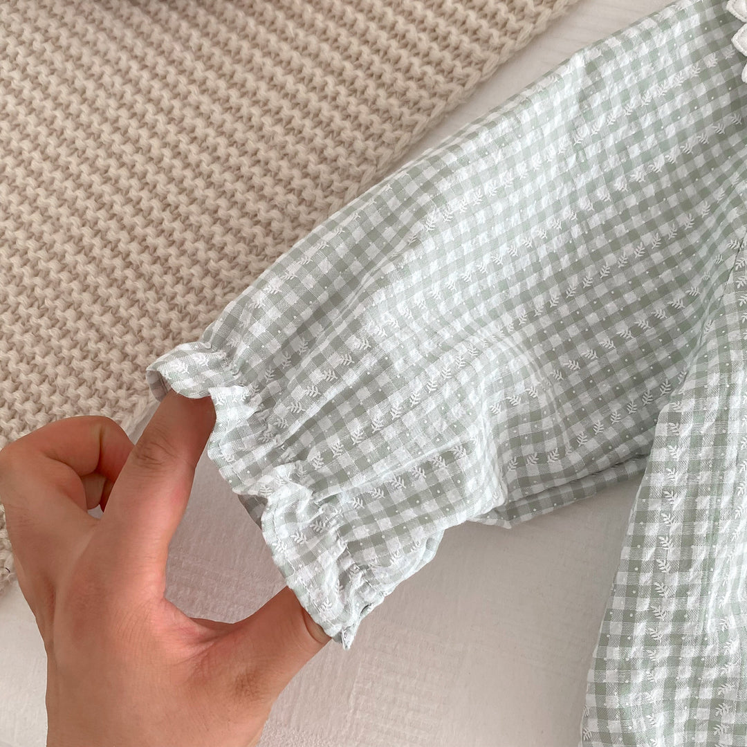 【73-90】スカラップカラーチェック柄ロンパース