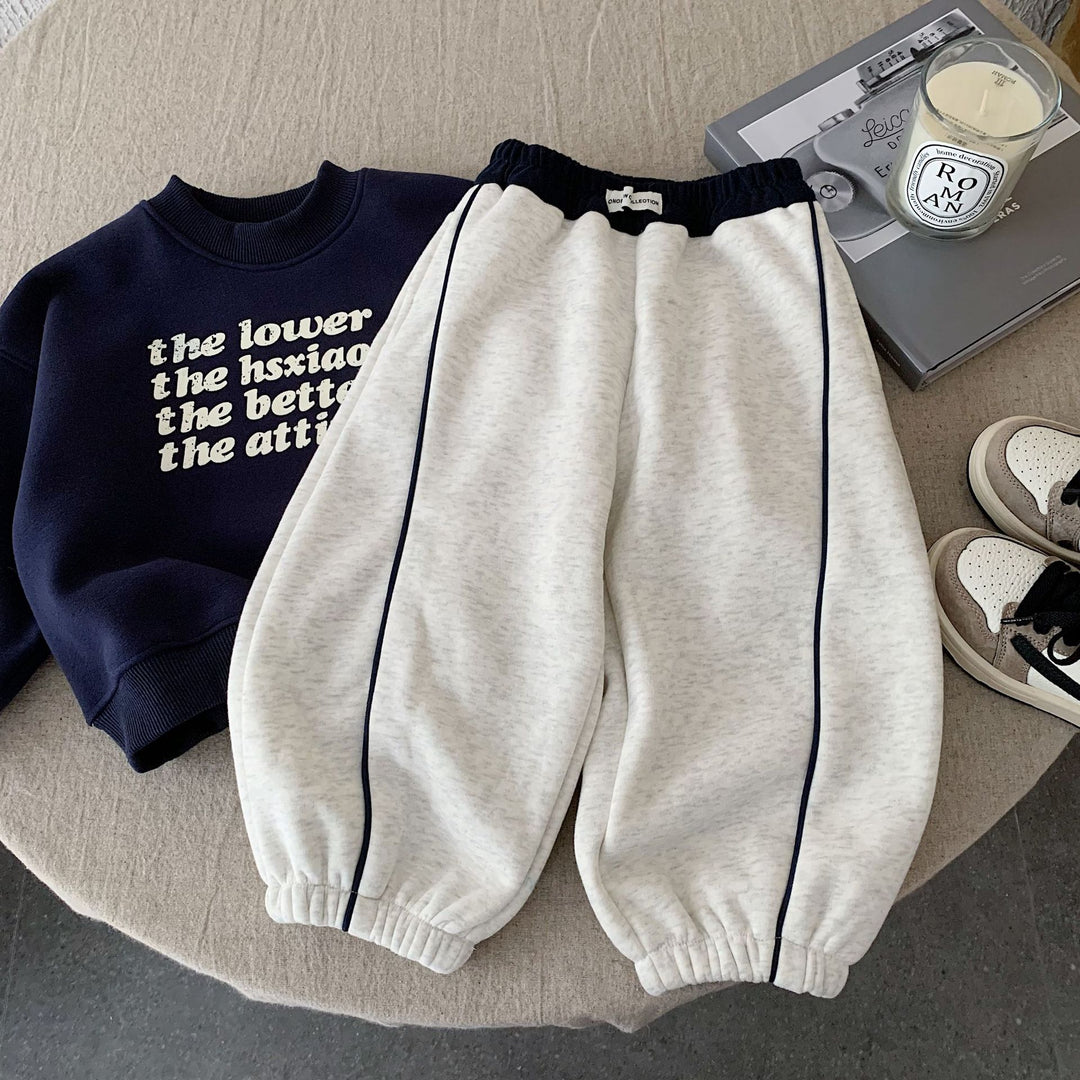 【90-140】ラインデザインあったかロングパンツ