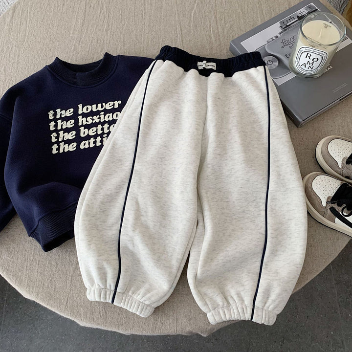 【90-140】ラインデザインあったかロングパンツ