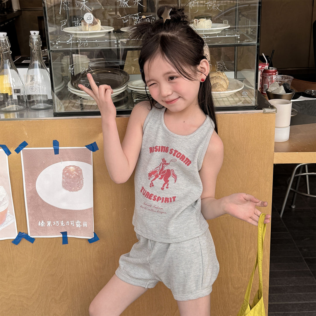 【80-130】フロントプリントキャミ×ショートパンツセット
