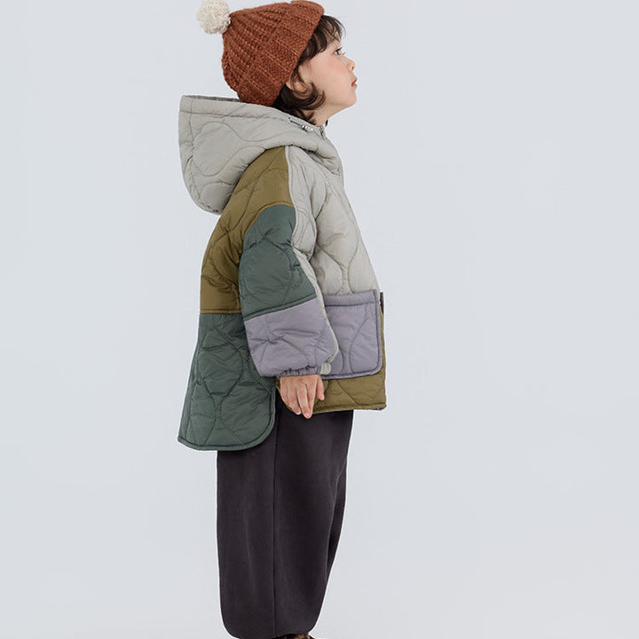 【90-150】カラーブロックデザイン中ボアジャケット