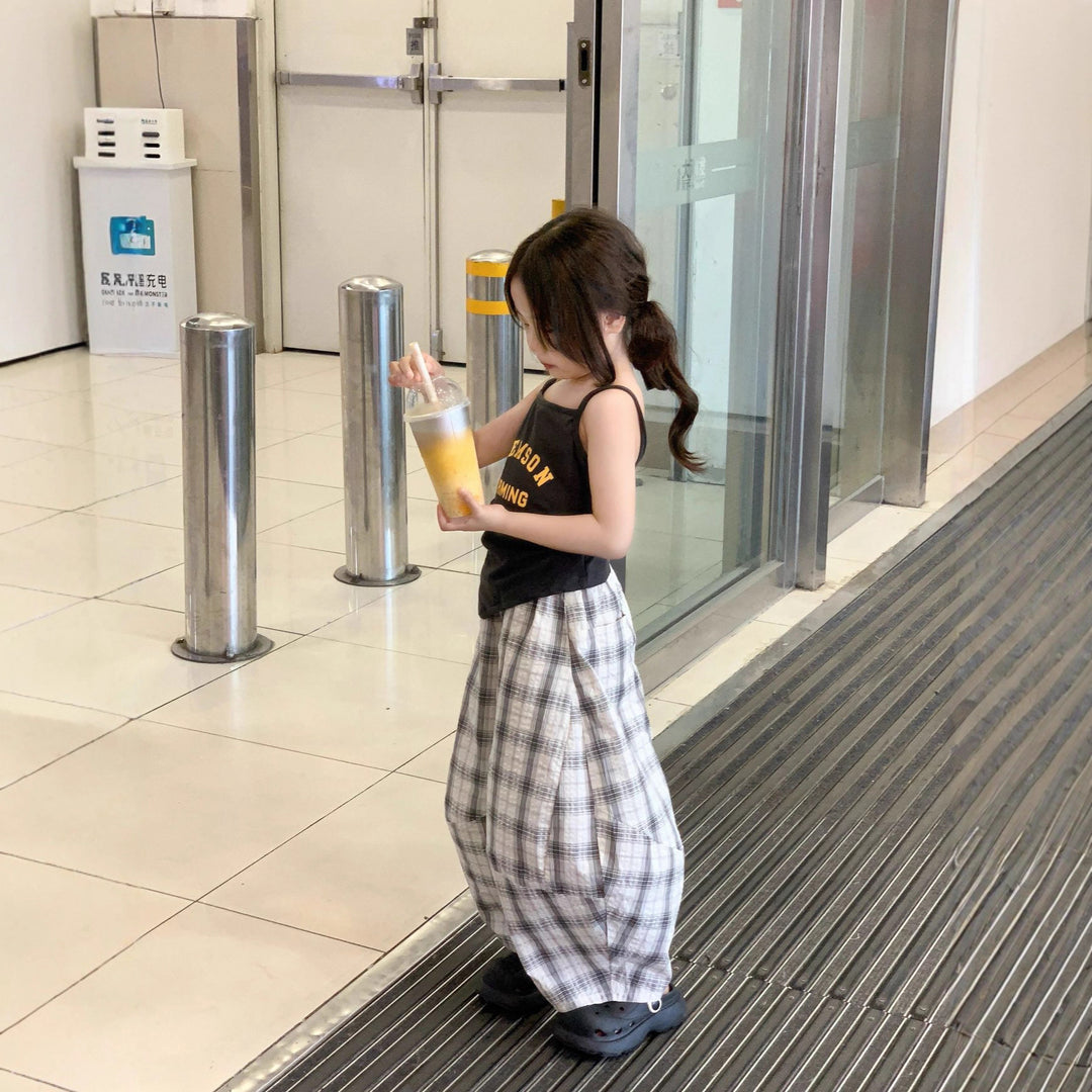 【90-140】チェック柄ワイドパンツ