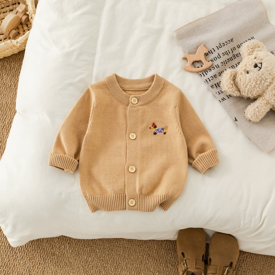 【73-100】ワンポイント刺繍ニットカーディガン