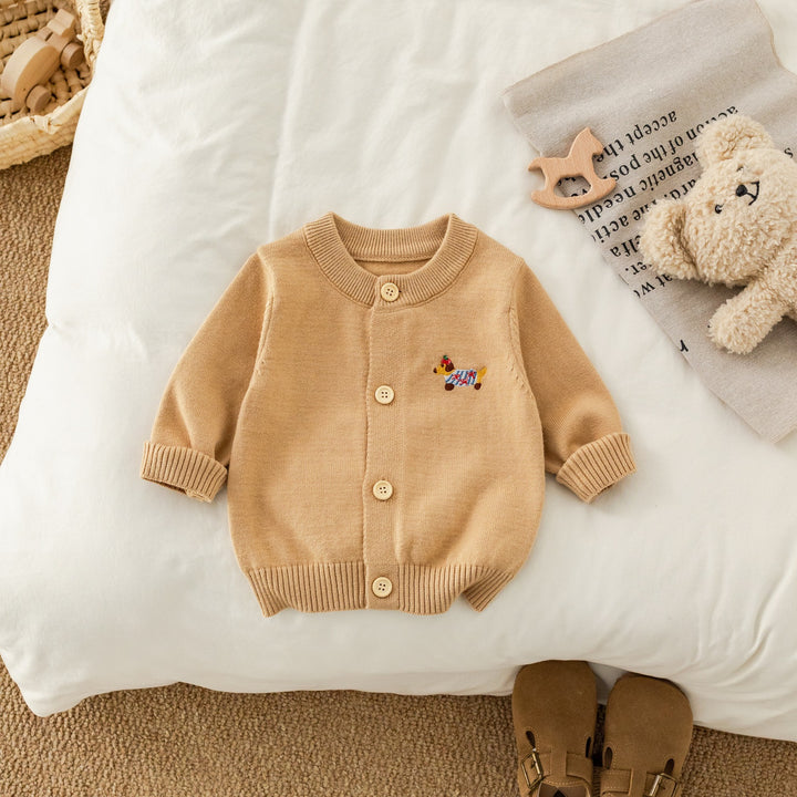 【73-100】ワンポイント刺繍ニットカーディガン