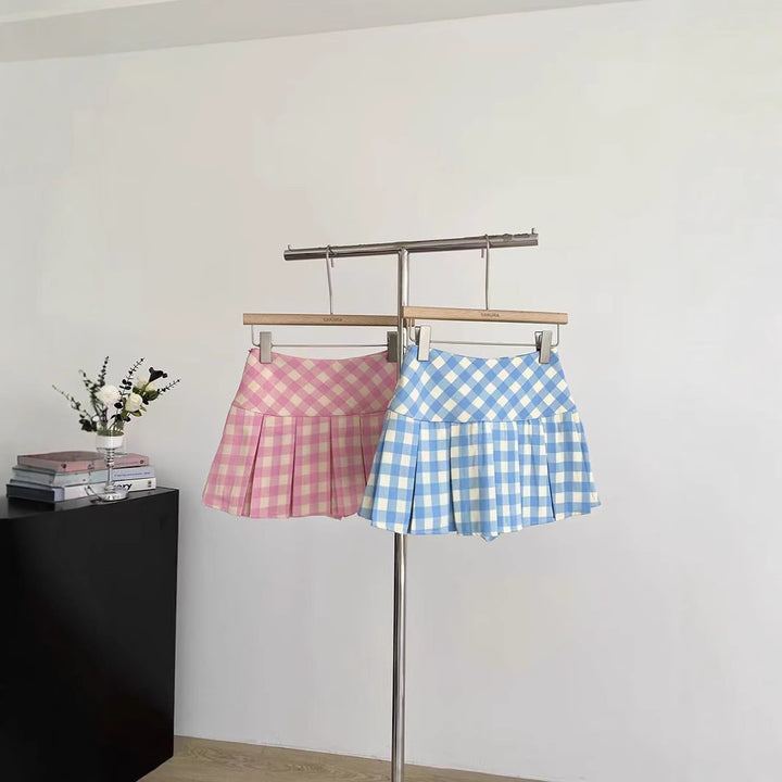 【100-150】ギンガムチェックボックスプリーツスカート