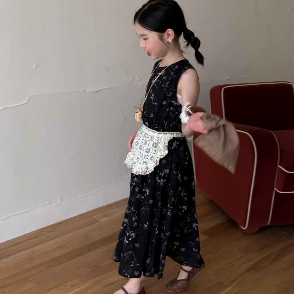 【90-150】ボタニカル柄ノースリーブワンピース