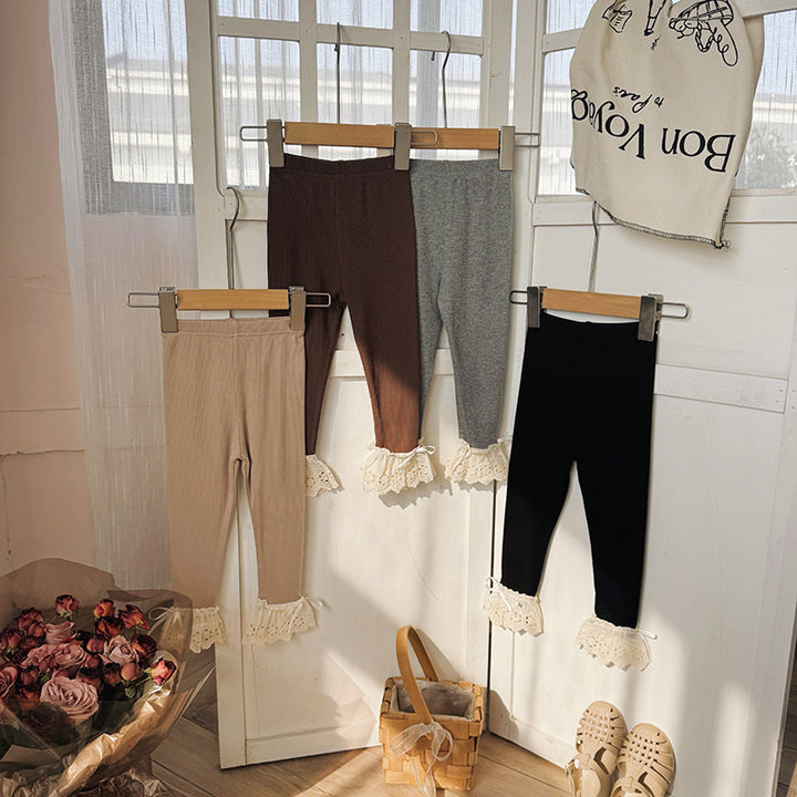 【90-140】レースフリルヘムレギンスパンツ