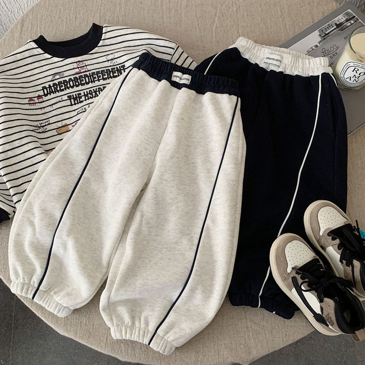 【90-140】ラインデザインあったかロングパンツ