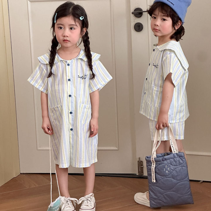 【80-150】ストライプシャツセットアップ