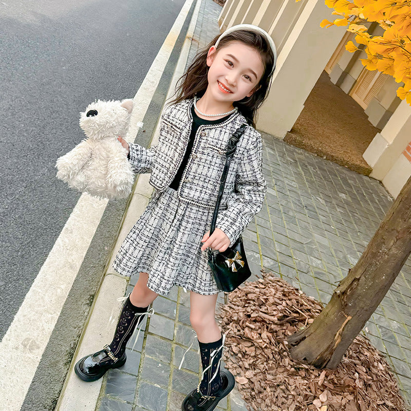 90-140】ツイード風ジャケット×長袖ワンピースセット｜ELMO-こども服