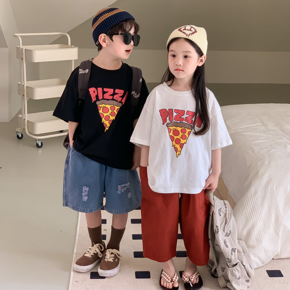 【90-150】PIZZAプリントTシャツ