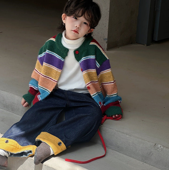 【90-150】裾折り返しストレートワイドデニム