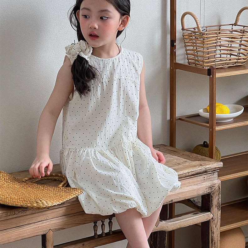 【90-140】ドット柄デザイン切替ワンピース