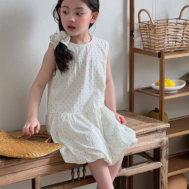 【90-140】ドット柄デザイン切替ワンピース
