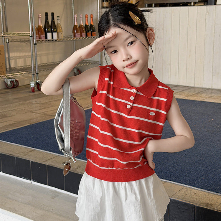 100-150】ボーダー柄ノースリーブポロシャツ｜ELMO-こども服エルモ