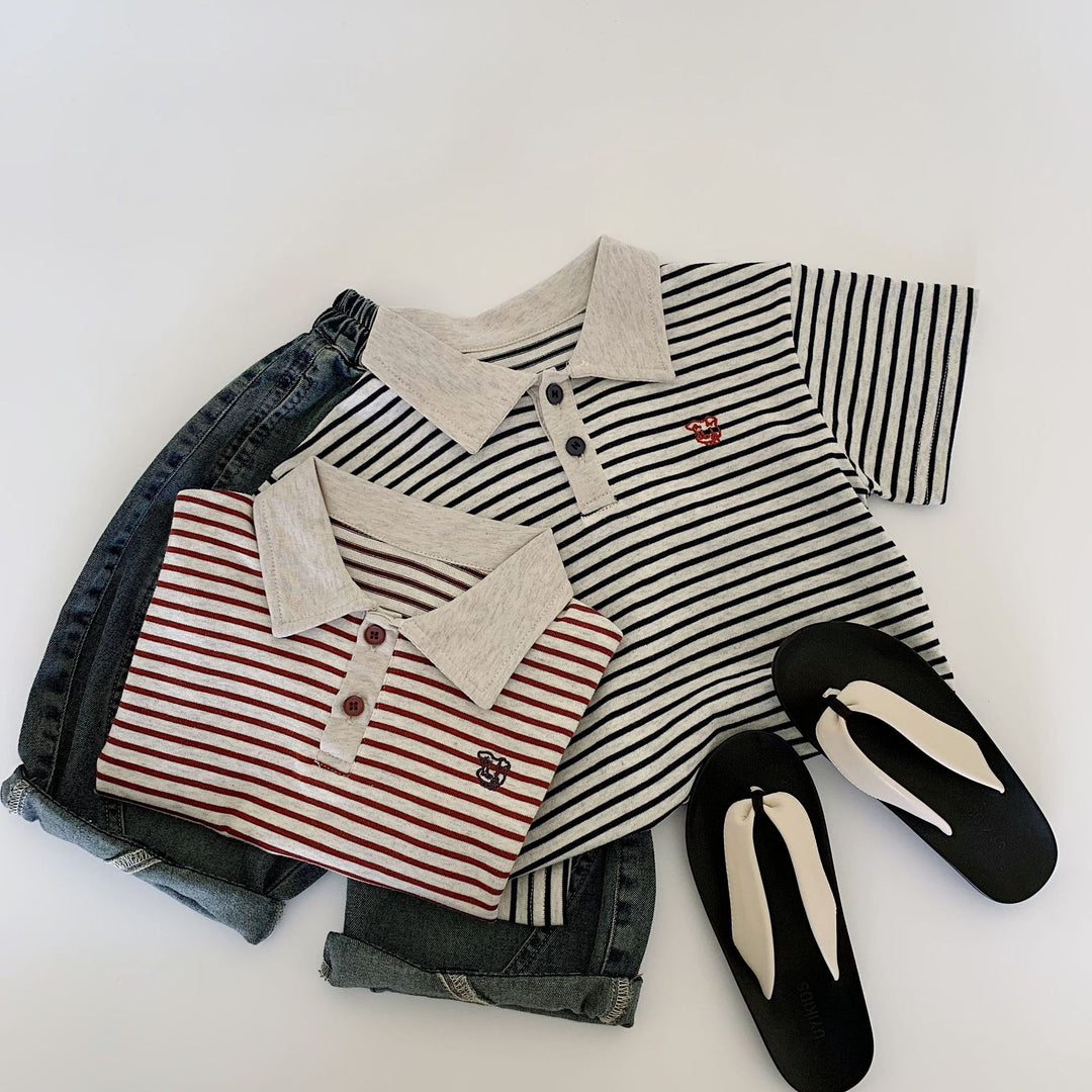 【90-140】ボーダー柄ポロシャツ