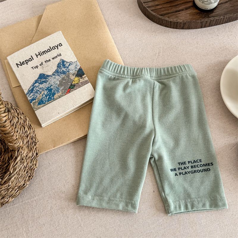 【80-130】英字ロゴデザインハーフレギンスパンツ