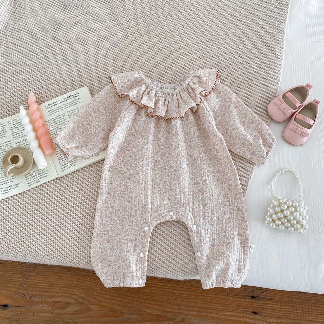 【73-90】ラッフルカラー小花柄ロンパース