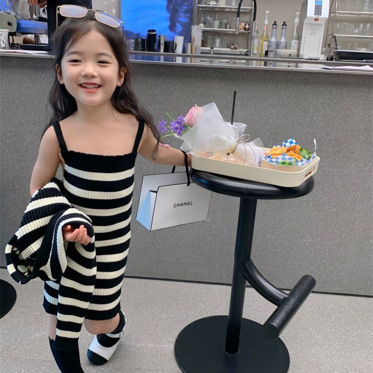 【90-140】ボーダー柄キャミワンピ×カーディガンセット