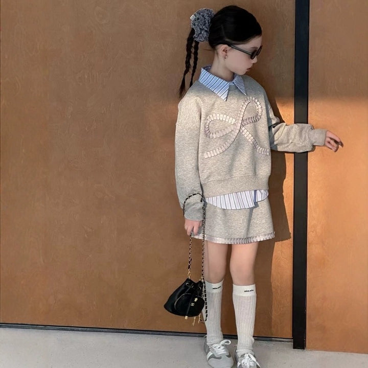 【120-150】リボンデザインスウェット×ミニスカートセット