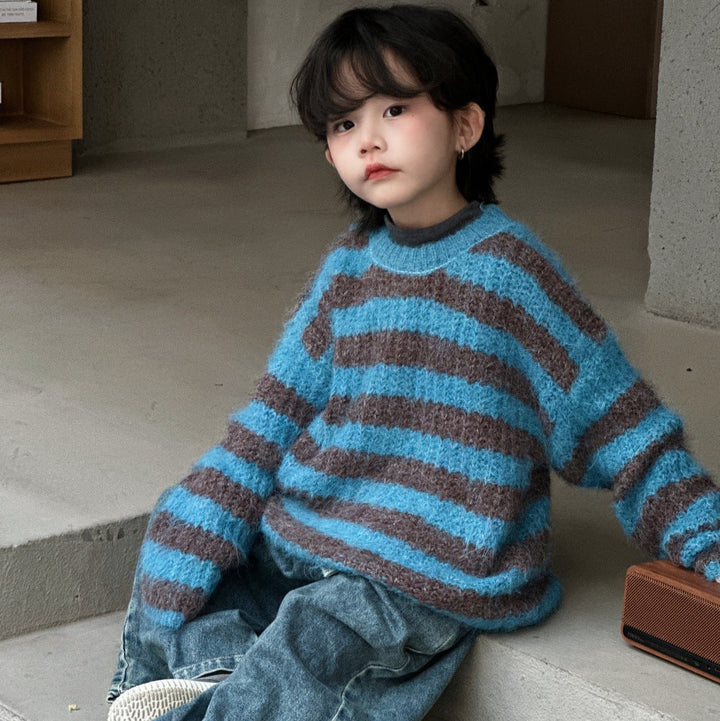 【90-150】ボーダー柄ニットプルオーバー