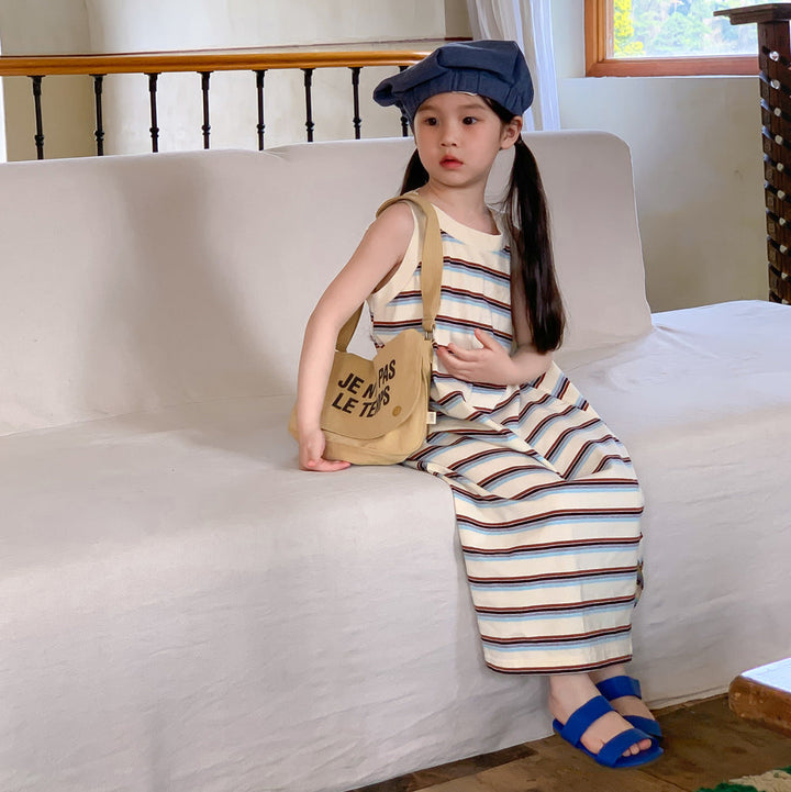 【80-150】マルチボーダーノースリープワンピース