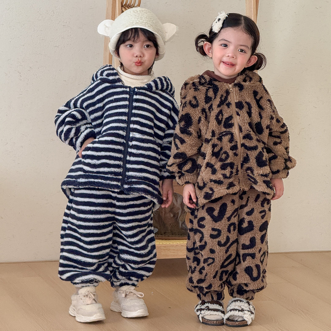【80-150】耳付き総柄パーカー×ロングパンツセット