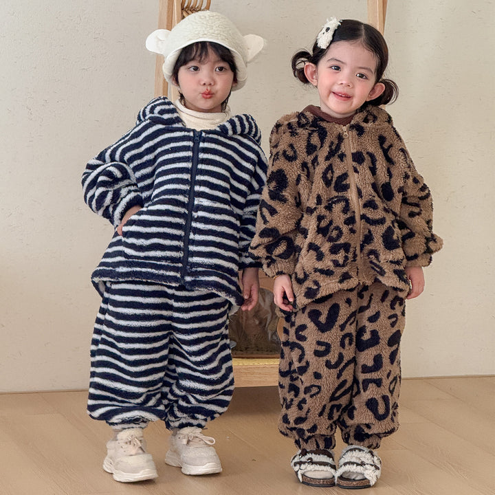 【80-150】耳付き総柄パーカー×ロングパンツセット