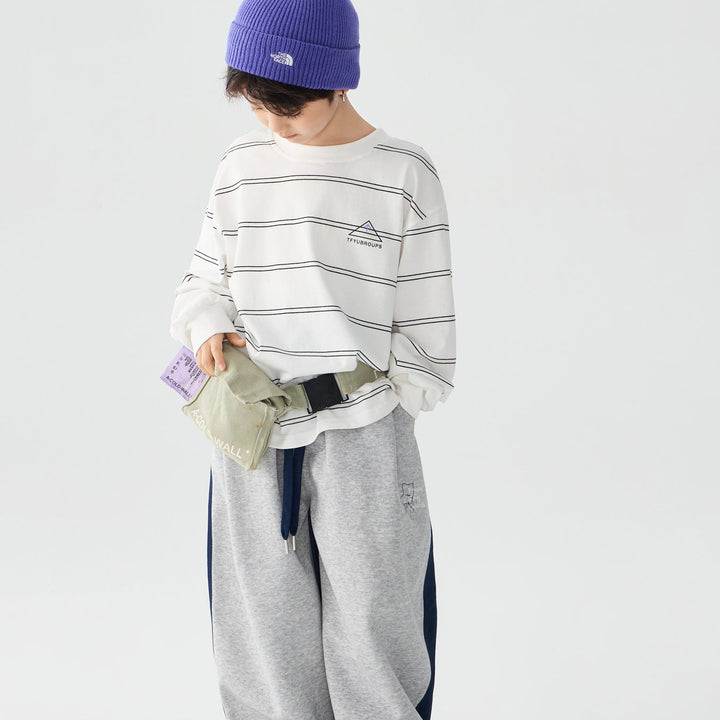 【100-150】ボーダーデザインロングTシャツ