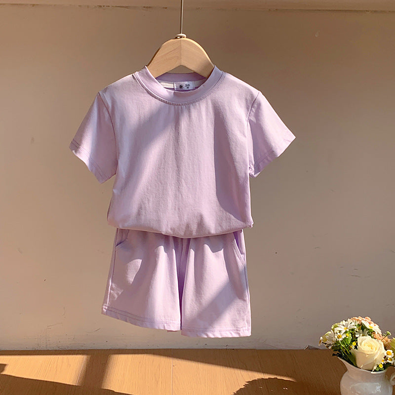 【90-150】シンプルカラーTシャツ×ハーフパンツセット