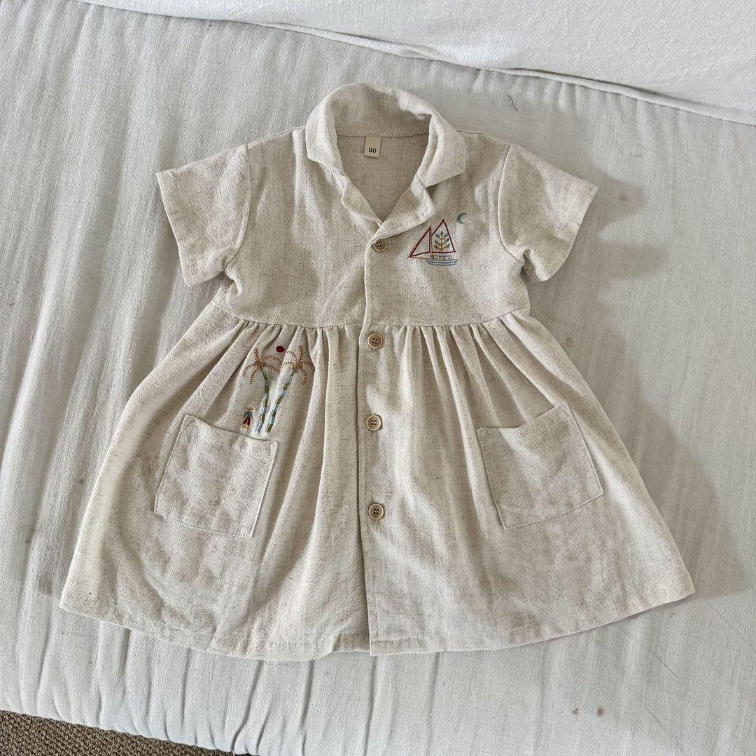 【80-150】ナチュラル半袖ワンピース