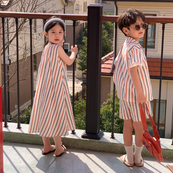 【80-140】マルチストライプ半袖セットアップ