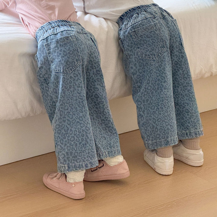 【80-150】レオパード柄ロングデニムパンツ
