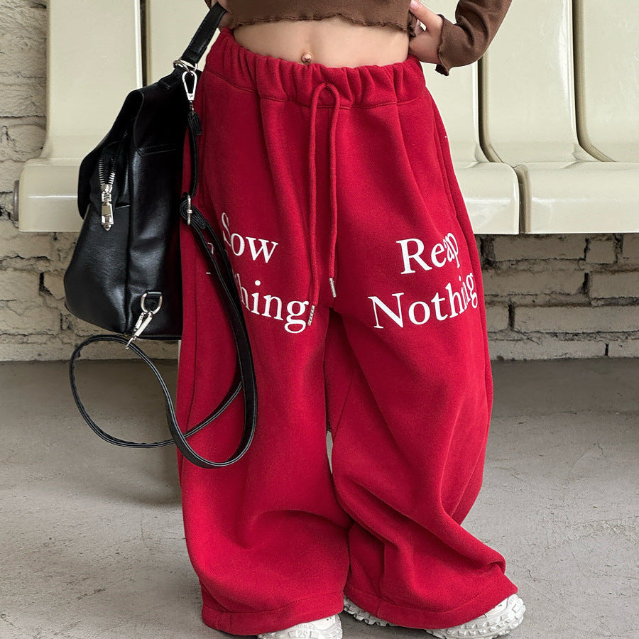 【90-150】ロゴデザイン裏起毛ロングパンツ