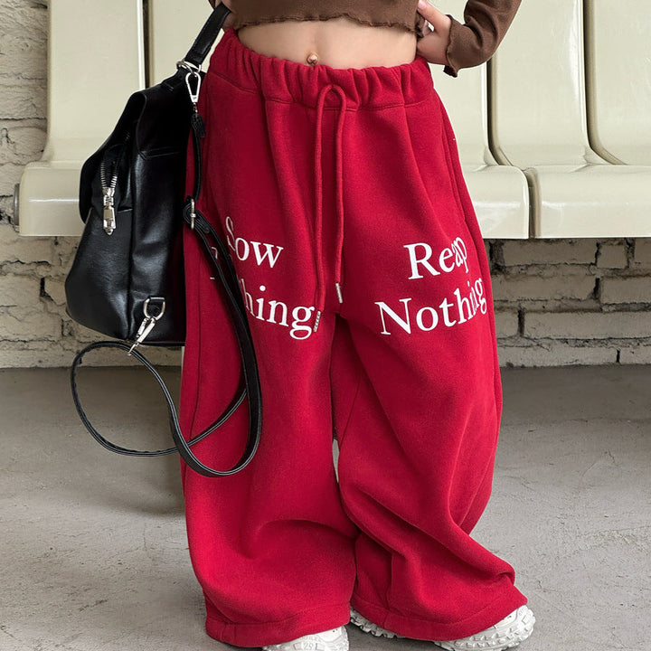 【90-150】ロゴデザイン裏起毛ロングパンツ