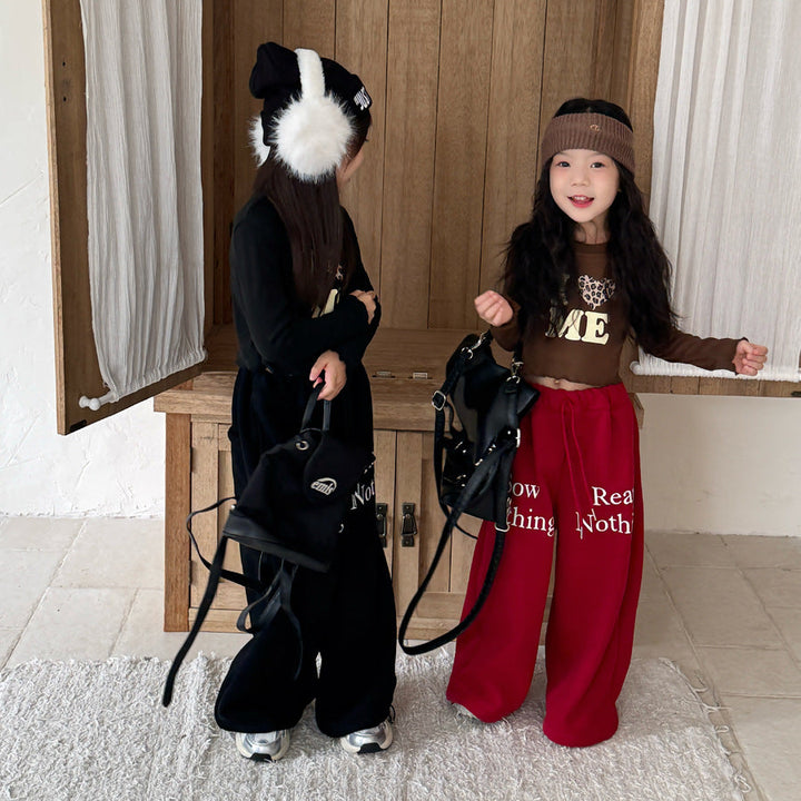 【90-150】ロゴデザイン裏起毛ロングパンツ