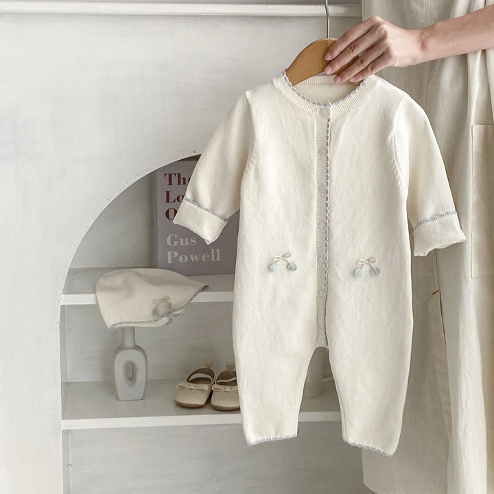 【73-90】リボンモチーフ長袖ロンパース