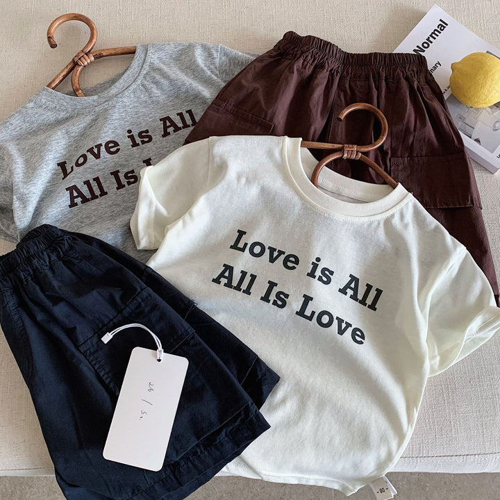 【90-140】英字ロゴTシャツ×ハーフパンツセット