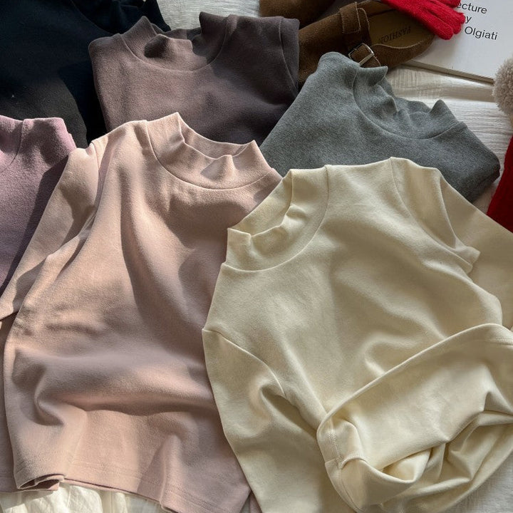 【90-150】ハイネックシンプル長袖カットソー