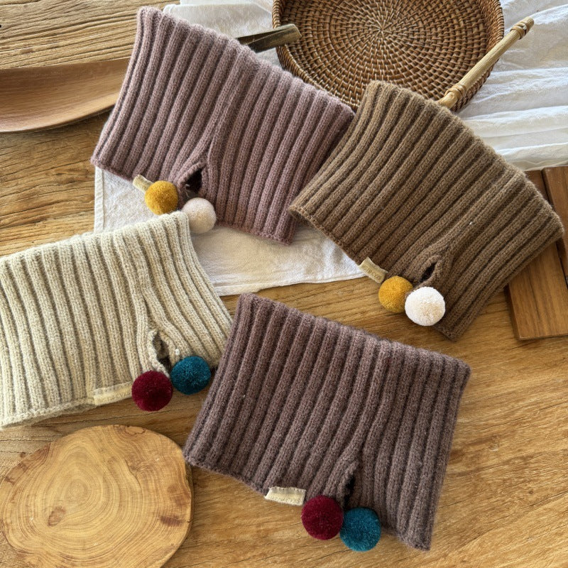 ポンポン付きニットネックウォーマー